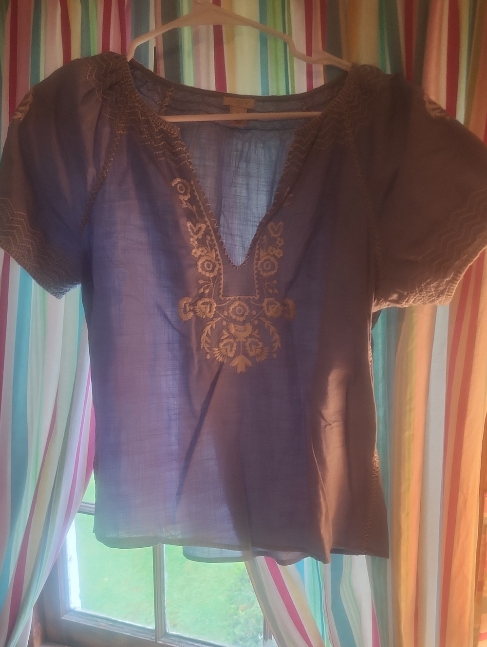 J. Crew Lavender Embroidered V-Neck Tunic Top